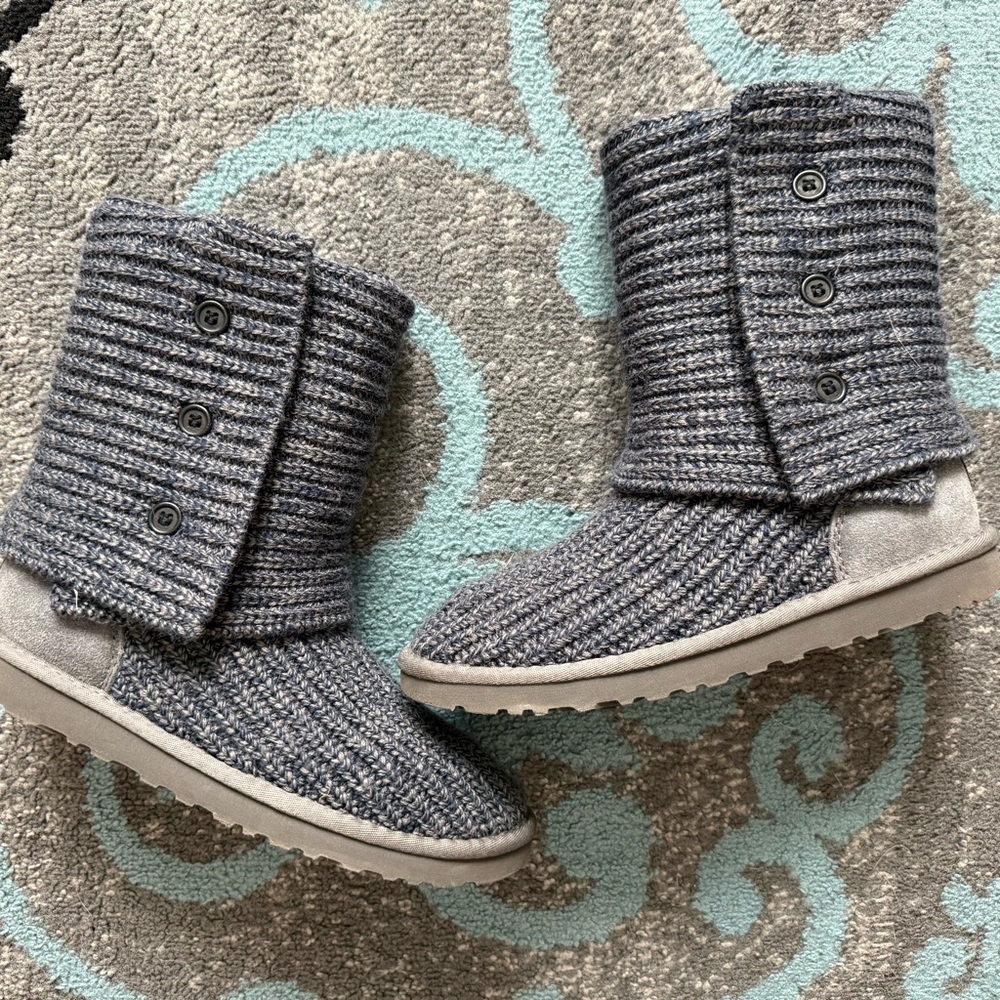 UGG Gray Knit Boots with Button Detail